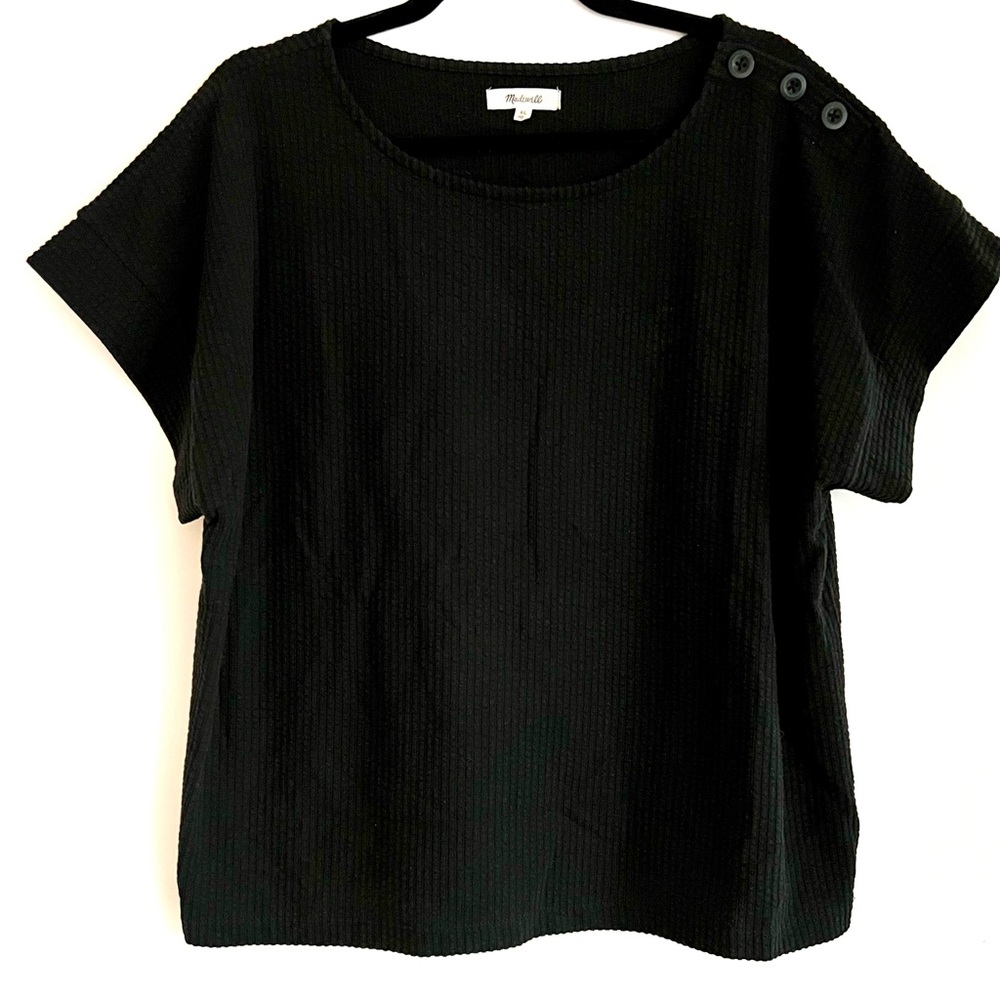 Madewell black rubbed shirt with buttons on shoulder